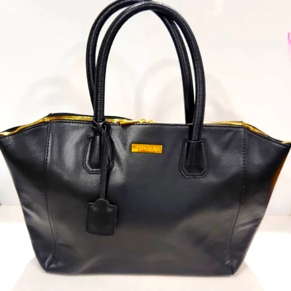 NEW!! Joy & Iman Black Split Leather w/ Gold Accents Large Tote Shoulder Bag - Picture 13 of 13
